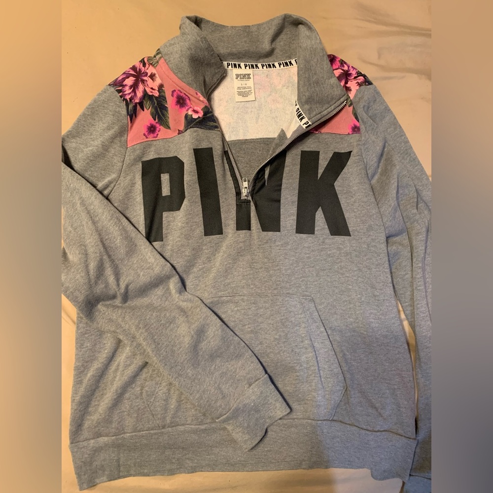 PINK quarter zip floral sweater